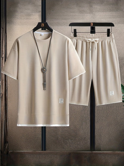 Men’s Waffle-Knit Lounge Set - T-Shirt & Shorts Fit